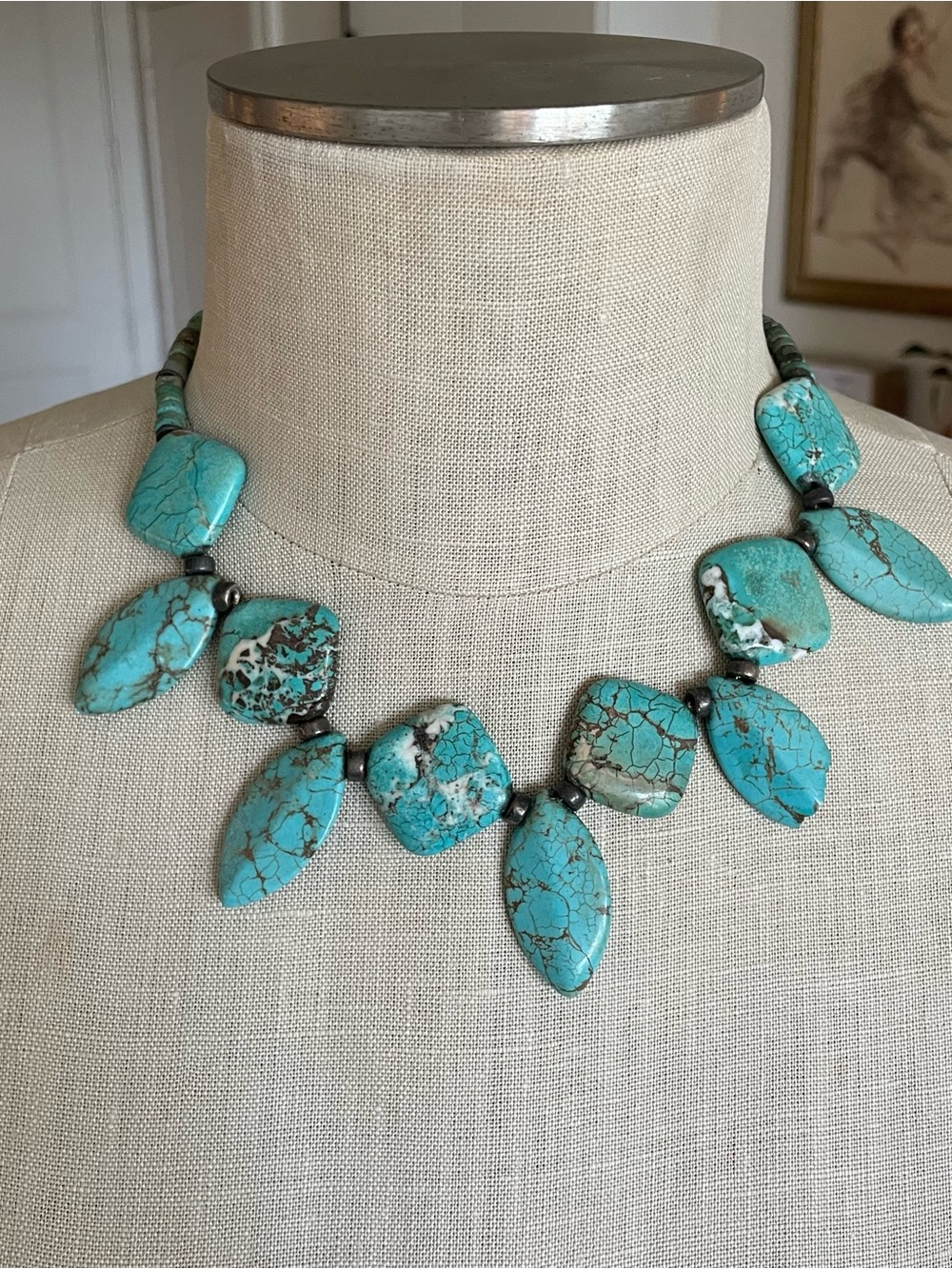 Turquoise Stone Pendant Necklace - Bright Turquoise Statement Necklace